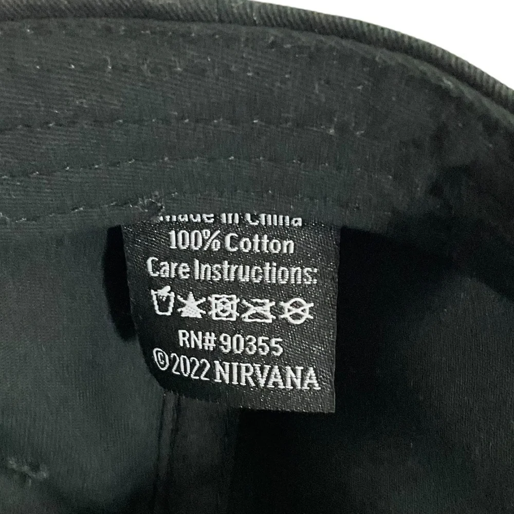 Nirvana Black Baseball Hat Embroidered Yellow Smile Face Logo Adjustable Cap